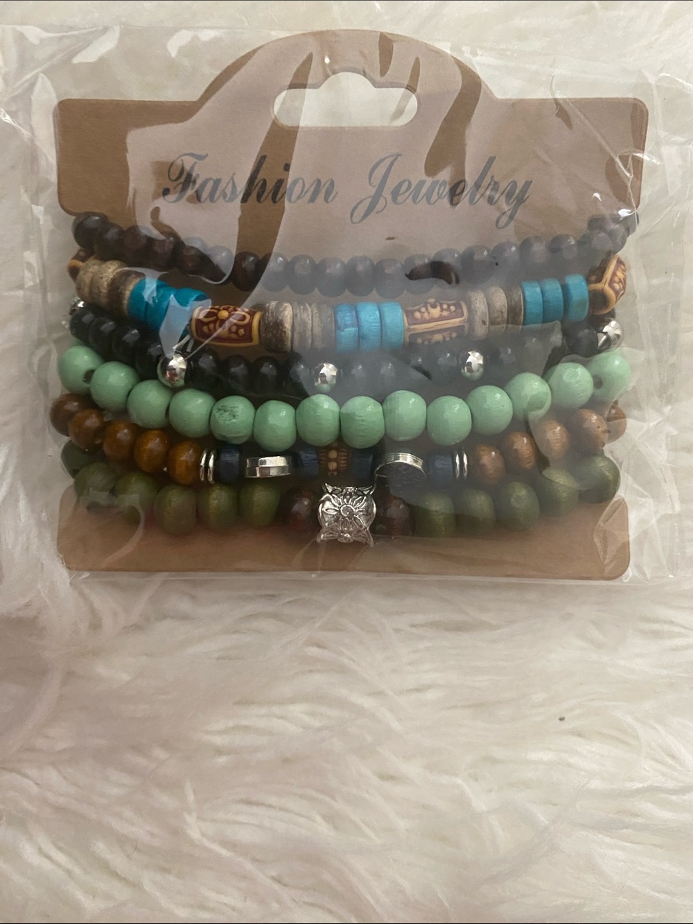 Fashion Jewelry Turquoise Mint Olive Brown Beaded Bracelet Stack